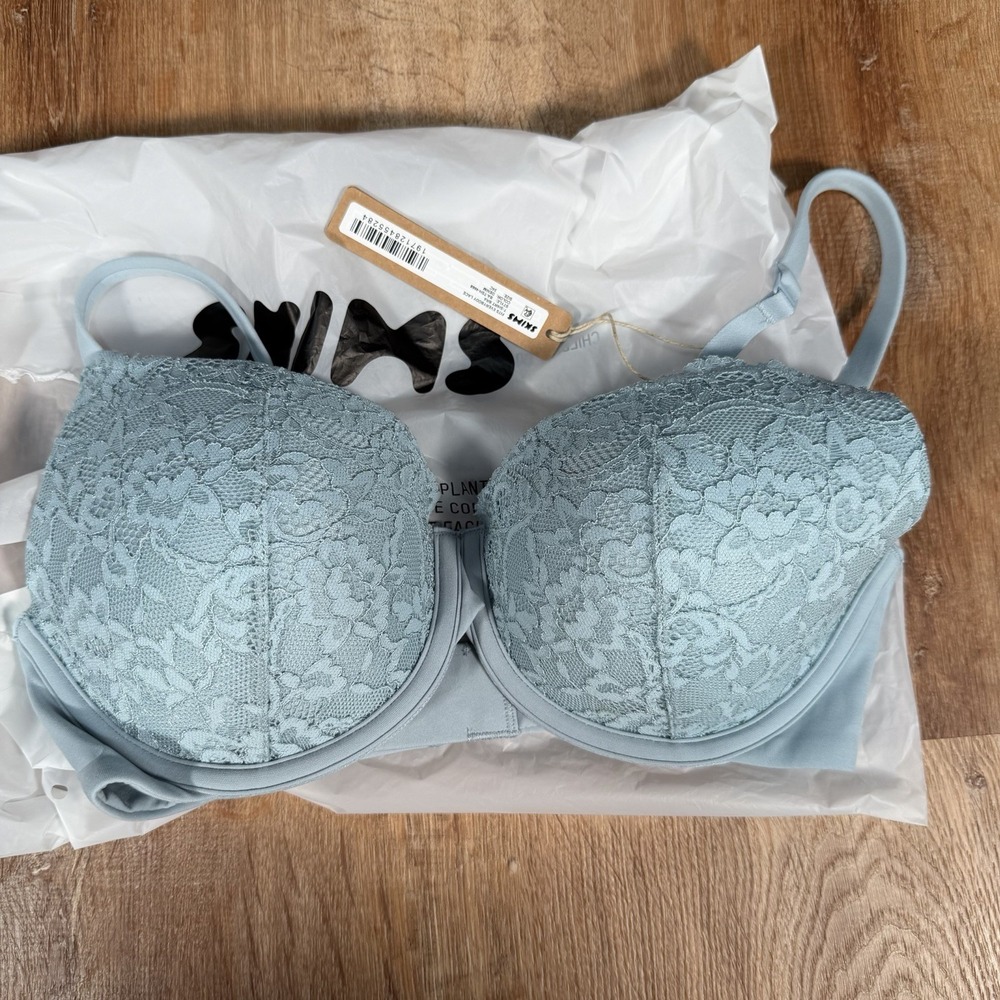 NWT Skims Womens Fits Everybody Lace T-Shirt Bra Size 34C Denim Blue